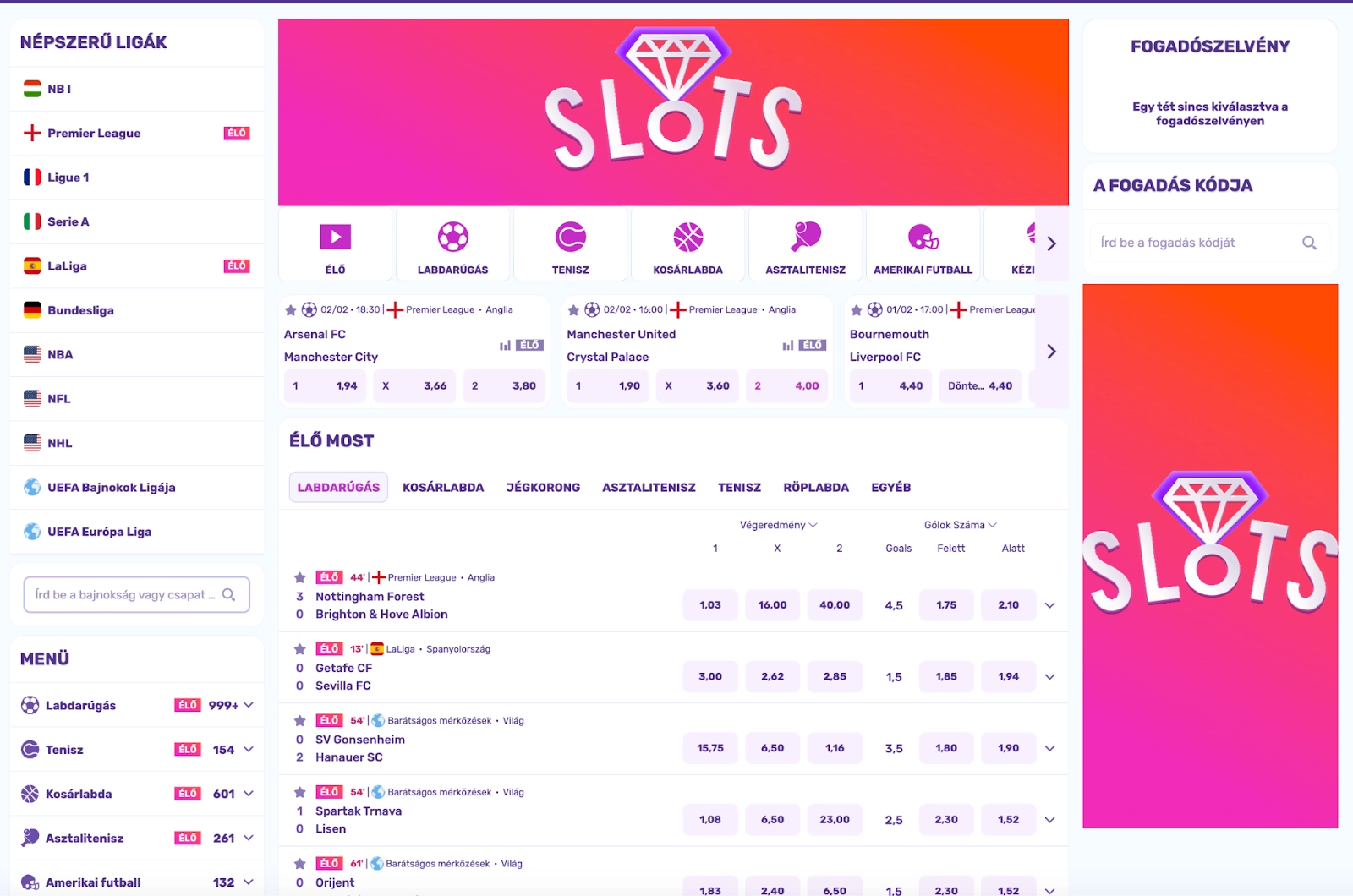 Športne stave v SlotsPalace – Nogomet, tenis, hokej in več
